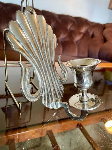 Antique Silver Colour Art Deco Style Retro Decor Scallop Shell Candle Sconce 1920s