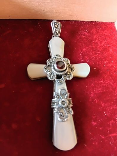 Unique item. Vintage Sterling Silver Mother of Pearl Cross. Hallmarked. Unique.