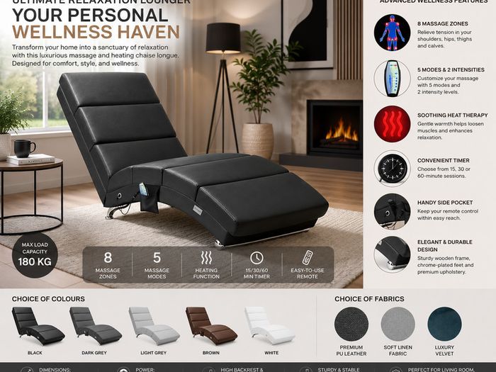 Heated Lounger with Massage Modes and Timer