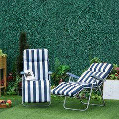 2Pc Folding Sun Loungers Set-Blue/White