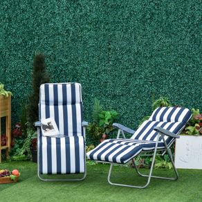 2Pc Folding Sun Loungers Set-Blue/White
