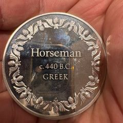 2.3oz RARE Modern medal 1976 HORSEMAN Greek 440 BC Greatest Masterpieces 65g 925 Silver art bar round C1896
