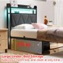 Single Bed Frame with 3ft Upholstered Wooden Storage Headboard, Grey Single Bed Frame with LED Lights & USB Charging, 90x190cm Two-shelf Storage Headboard, Heavy Duty Slats for Small Bedrooms Image 5