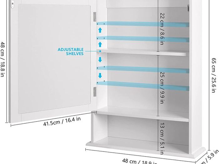 Bathroom Medicine Cabinet Wall Mounted Mirror Cabinet with Single Doors and Adjustable Shelf, Accent Home Furniture Wooden Storage Cabinets Organizer, White