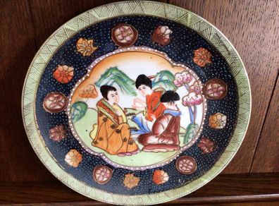Rare Asian Japanese Hanpainted gold gilded 10 inch Plate