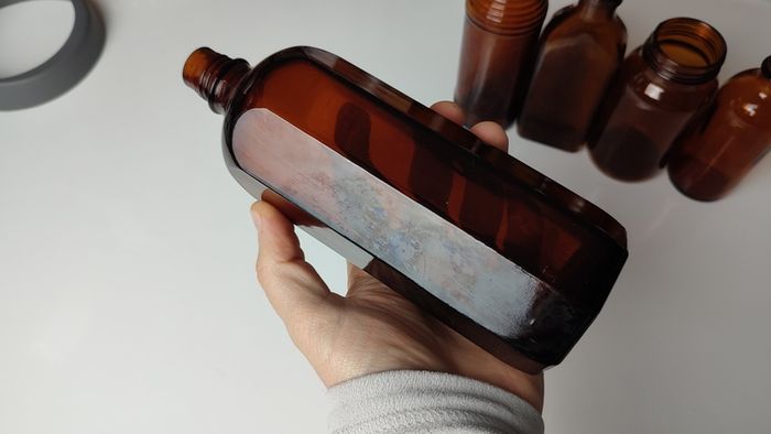 364 - Set of 5 Vintage Collectible Decorative Amber Glass Bottles