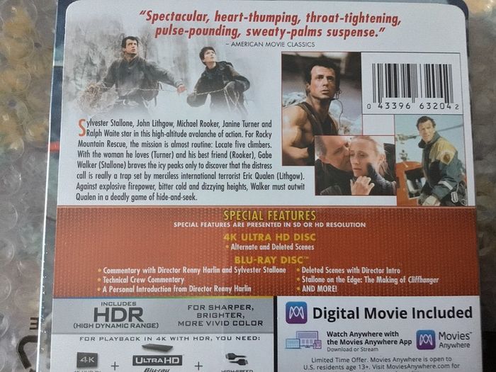 Cliffhanger 4K Steelbook Dolby Atmos Dolby Vision Region Free