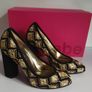 Le Babe Womens Gold Black Embroidered Block Heel Shoes EU36 UK3 BNIB Italy CAN POST Image 2