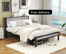 Bed Frames with Storage Wooden Headboard, Metal 4ft Bed Frame