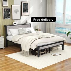 Bed Frames with Storage Wooden Headboard, Metal 4ft Bed Frame