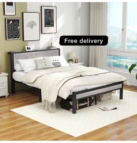 Bed Frames with Storage Wooden Headboard, Metal 4ft Bed Frame