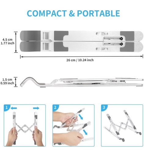 6 Levels Adjustable Ergonomic Air Ventilation laptop stand , Compatible with MacBook Air, Dell, 10-15.6 inch laptop , ABS+Silicone
