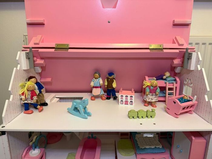 Wooden Dolls House, Car and Playground Set