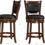 Bar Stools Set of 2 Swivel Counter Stool, Wood Frame Kitchen Island Stool-Chair, 24in Upholstered Barstool with Backrest & Footrest, Cappuccino, 61cm Seat Height Image 2