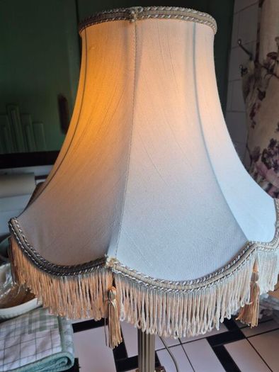 Tall lamp Vintage Gold metal Neoclassical  column lamp with silk called fringed tassled shade