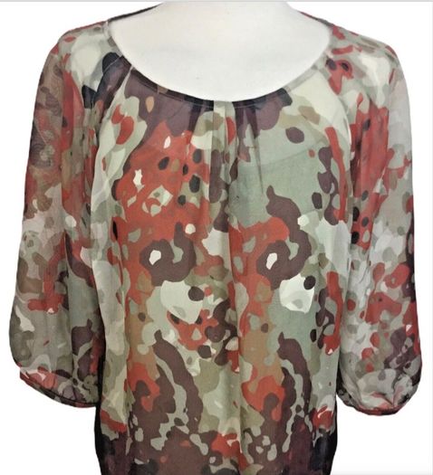 Autograph M&S Ladies Brown/Orange Chiffon Top / Blouse attached Vest Uk 14 includes post