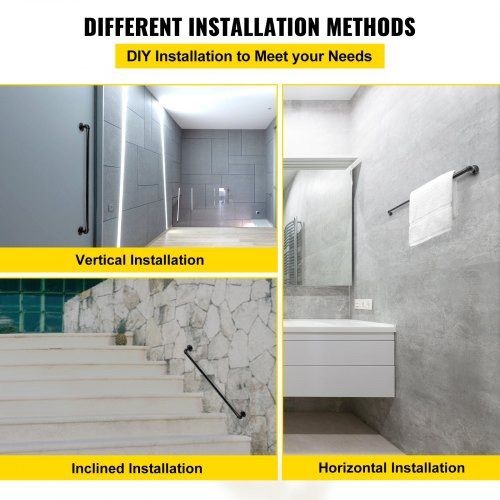 Pipe Stair Handrail, 3FT Staircase Handrail, 440LBS Load Capacity Carbon Steel Pipe Handrail, Industrial Pipe Handrail with Wall Mount Support, Round Corner Wall Handrailings for Indoor, Outdoor (FREE SHIPPING)