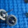 Vintage Rolled Gold round blue cabochon Ridge swirl Stud earrings Image 3