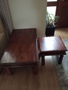 Tables, bedside locker & rug