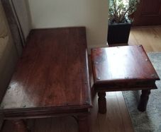 Tables, bedside locker & rug