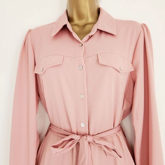 Dorothy Perkins Salmon Pink Button Crepe Belted Shirt Dress