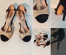 Black and gold t-bar high heels - size 38