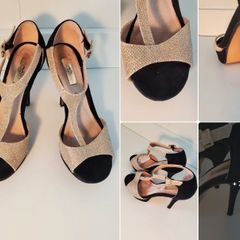 Black and gold t-bar high heels - size 38