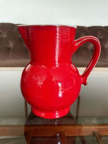Vintage Emile Henry Bright Red Milk Jug French Farmhouse Kitchen Decor or Bud Vase