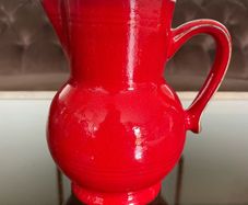 Vintage Emile Henry Bright Red Milk Jug French Farmhouse Kitchen Decor or Bud Vase