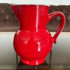 Vintage Emile Henry Bright Red Milk Jug French Farmhouse Kitchen Decor or Bud Vase