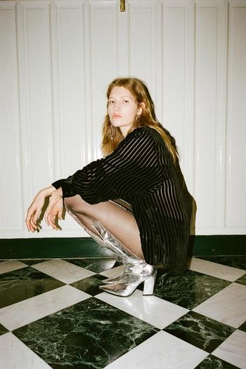 Zara Leather Block Heel Knee-high Boots Silver