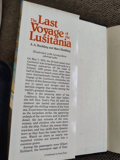 The last voyage of the Lusitania hardback with dustcover in very good condition 1991 edition FREE STANDARD POSTAGE INCLUDED