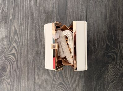 Cream box bag with gold trim