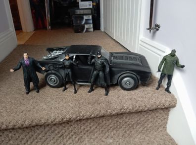McFarlane Batman figures and custom painted batmobile
