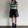 Elastic waist black PU leather shorts size S Image 5