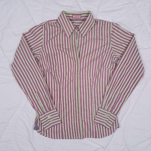 Thomas Pink Jermyn Street London Green Pink Striped Cotton Dress Shirt 8UK/36EU