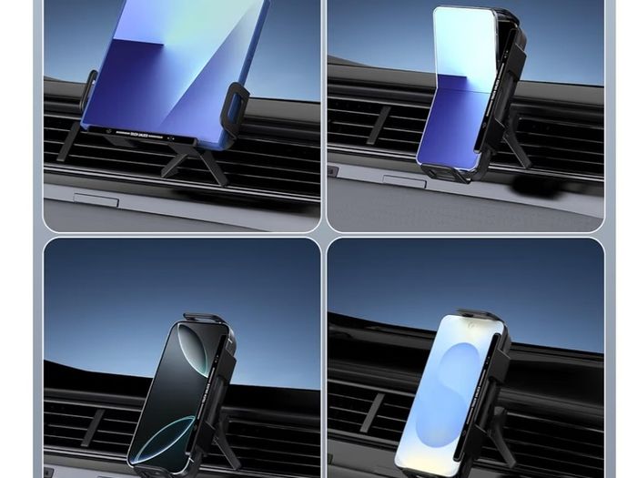 Dual Coils Fast Wireless Car Charger, LAMJAD 15W Smart Qi Car Mount Phone Holder for Air Vent&Dashboard, Compatible with Galaxy z Fold 5/4/3/2/13 Series/iPhone 8/X/11/12 Series/Pixel 6/Samsung S22 Ultra