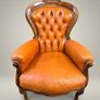 Vintage French Walnut & Brown Leather Armchair Image 3