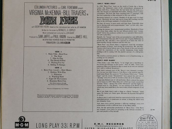 John Barry - Born Free (Original Sound Track Recording) Vinyl LP (1966)  UK 1st Pressing Soundtrack Score EX+
