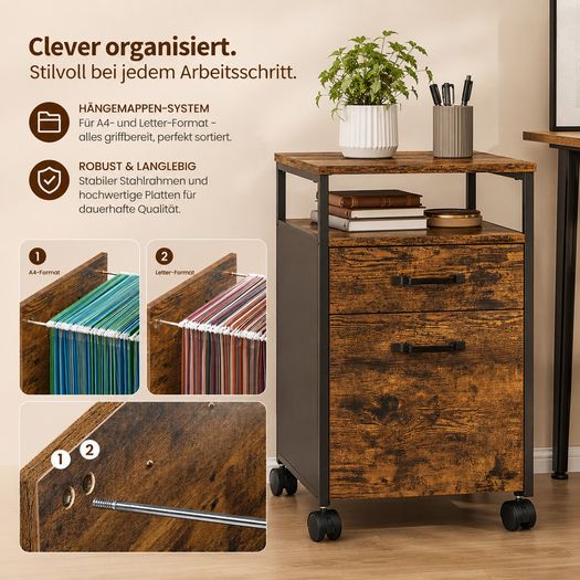 Industrial Mobile Filing Cabinet with Drawers & Hanging File