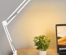 LED Desk Lamp with Clip Eye Protection Desk Lamps for Study - Swing Arm USB Desk Lamp Office - 3 Light Modes x 10 Brightness Levels - 5V/2A Adapter White