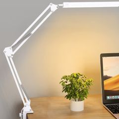 LED Desk Lamp with Clip Eye Protection Desk Lamps for Study - Swing Arm USB Desk Lamp Office - 3 Light Modes x 10 Brightness Levels - 5V/2A Adapter White