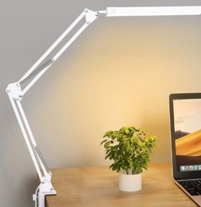 LED Desk Lamp with Clip Eye Protection Desk Lamps for Study - Swing Arm USB Desk Lamp Office - 3 Light Modes x 10 Brightness Levels - 5V/2A Adapter White