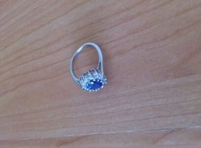 Lovely dressy blue and white stone ring , silver .