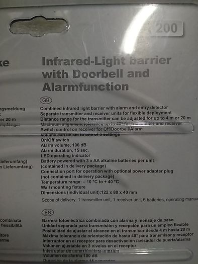 Infrared Light barrier with Doorbell and Alarm function