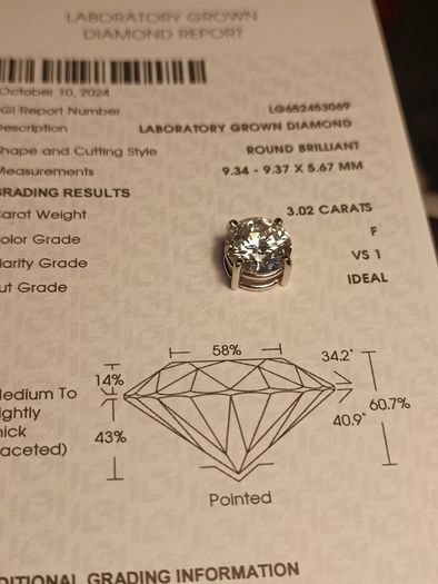 18ct white Gold 3ct Brilliant cut Lab Diamond Solitaire Pendant Mount