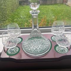 Galway Crystal Longford Brandy Decanter Tray Set