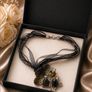 Boho Statement Pendant Necklace Multi Strand Ribbon Cord Crystal Gem Jewellery Image 2