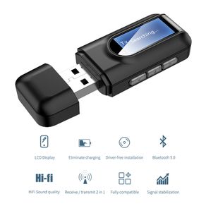 2 In 1 Bluetooth 5.0 Receiver Audio Wireless LCD Display Transmitter Adapter 3.5mm AUX USB Dongle For TV Car PC Headphone Mic