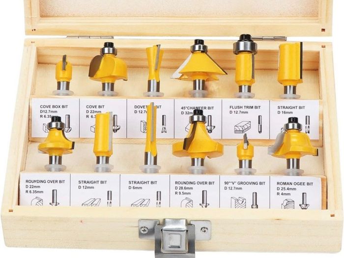 12 PCS 6.35mm 1/4 Inch Shank Tungsten Carbide Tipped Router Bit Set with Wrench (FREE POSTAGE)